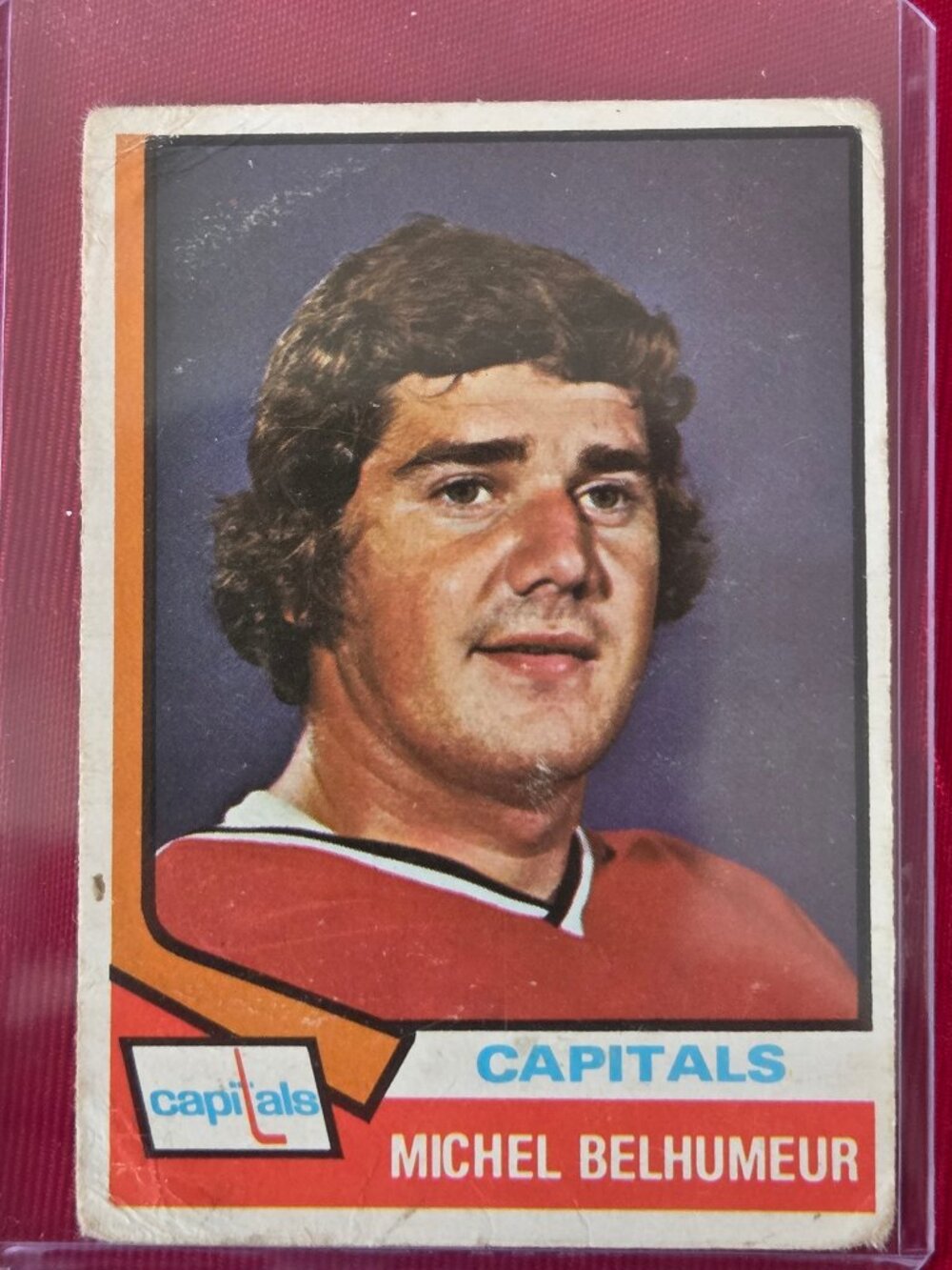 RARE, VINTAGE, 1974 OPEE CHEE, MICHEL BELHUMEUR, WASHINGTON CAPITALS HOCKEY CARD